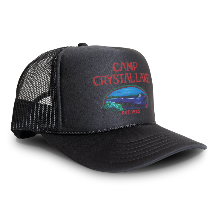 Black ’Camp Crystal Lake’ trucker hat.