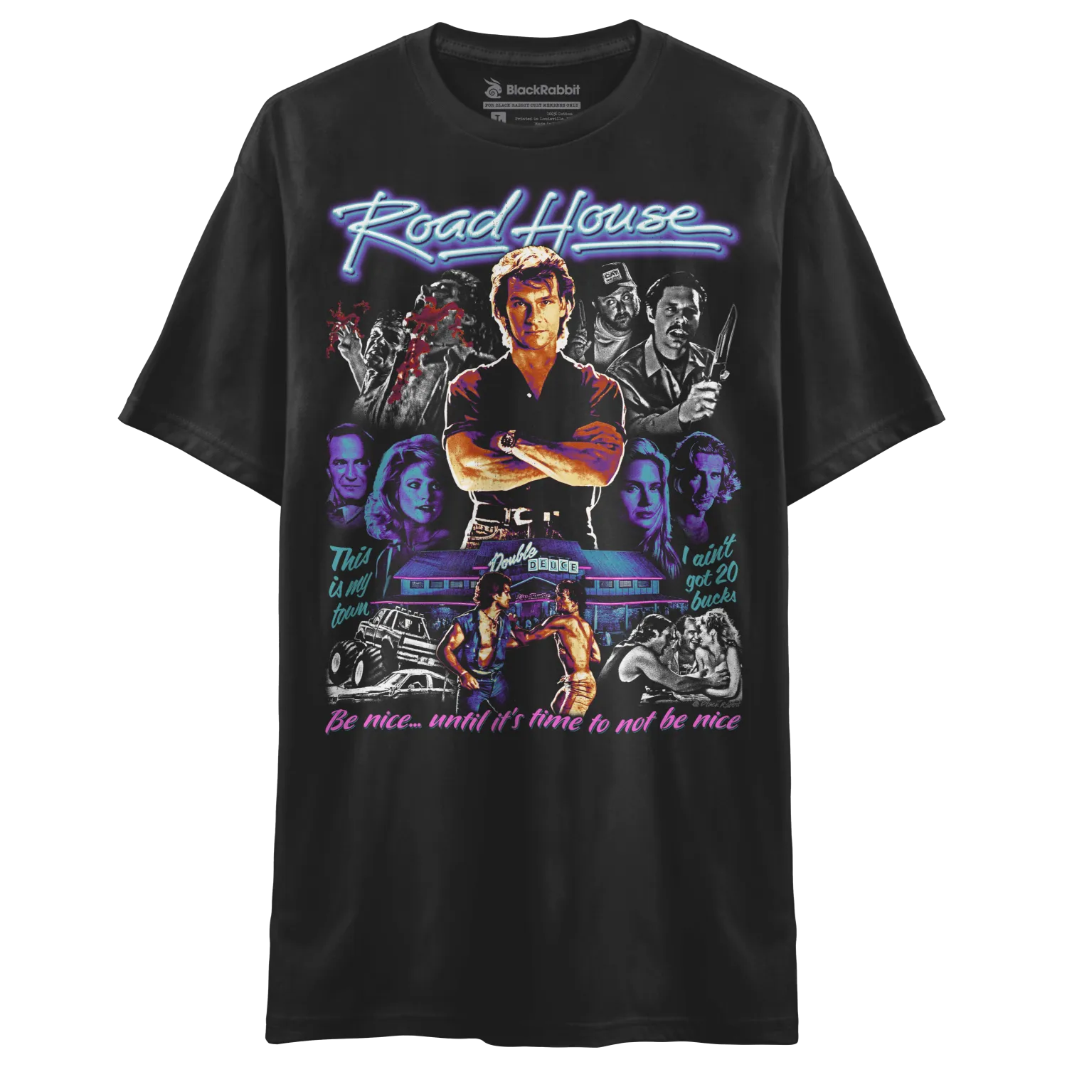 Black Rabbit - Road House Patrick Swayze 80s Retro Vintage Graphic 