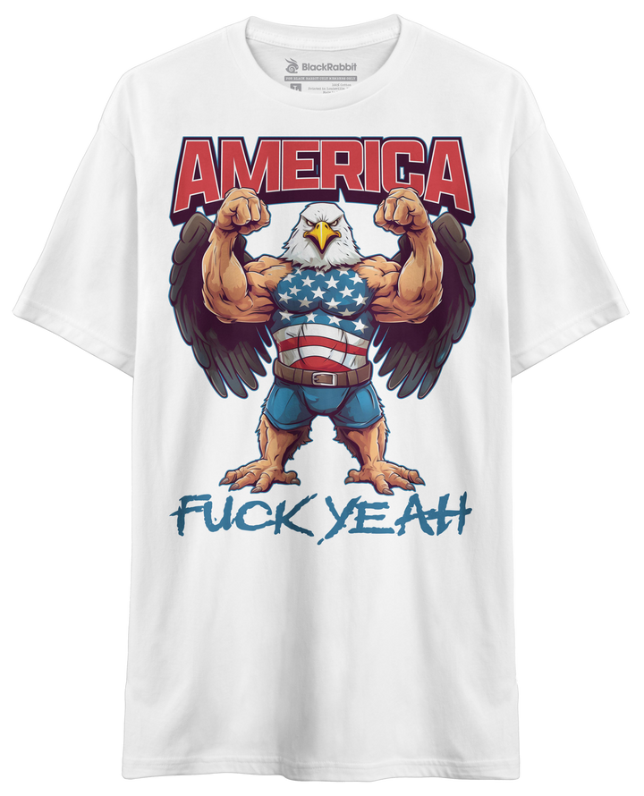 America Fuck Yeah Badass Buff Bald Eagle Ripped Flexing Macho Retro 4th of July Patriotic Unisex Classic T-Shirt