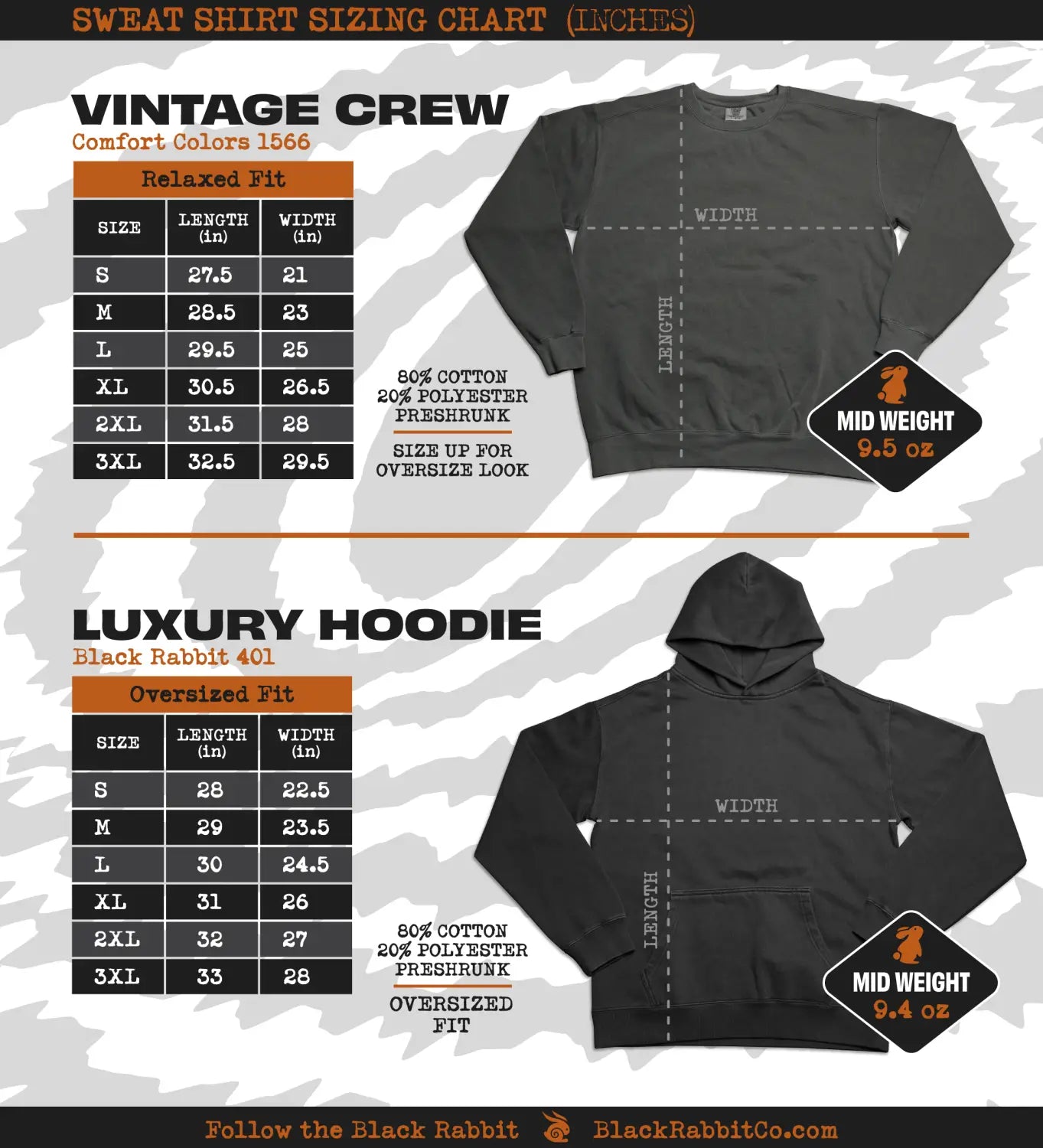 Black Rabbit Sizing Charts & Product Info