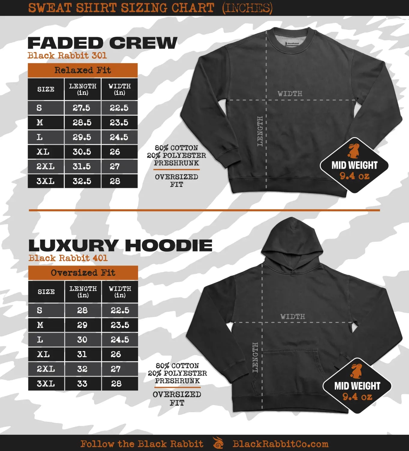 Black Rabbit Sizing Charts & Product Info