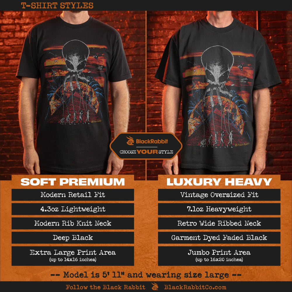 Black rabbit oversized t-shirt with retro wide ribbed neck and jumbo print area.