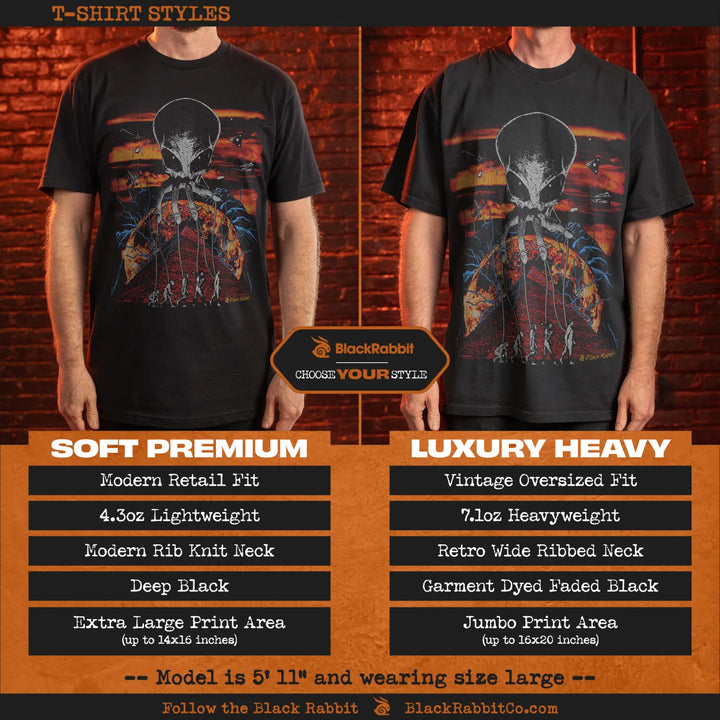 Black rabbit oversized t-shirt with retro wide ribbed neck and jumbo print area.