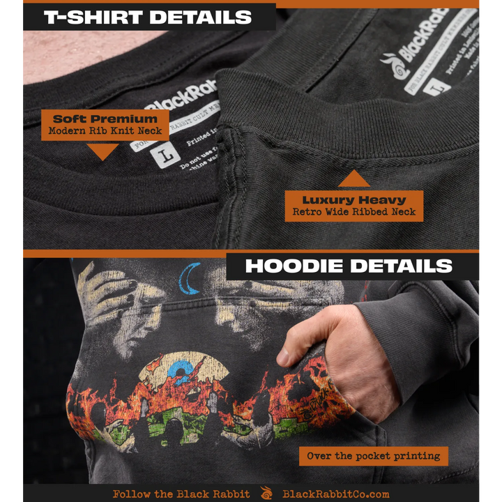 T-shirt and hoodie details.