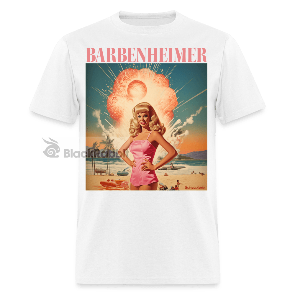 Barbenheimer Beach Day Funny Meme Unisex Classic T-Shirt - white