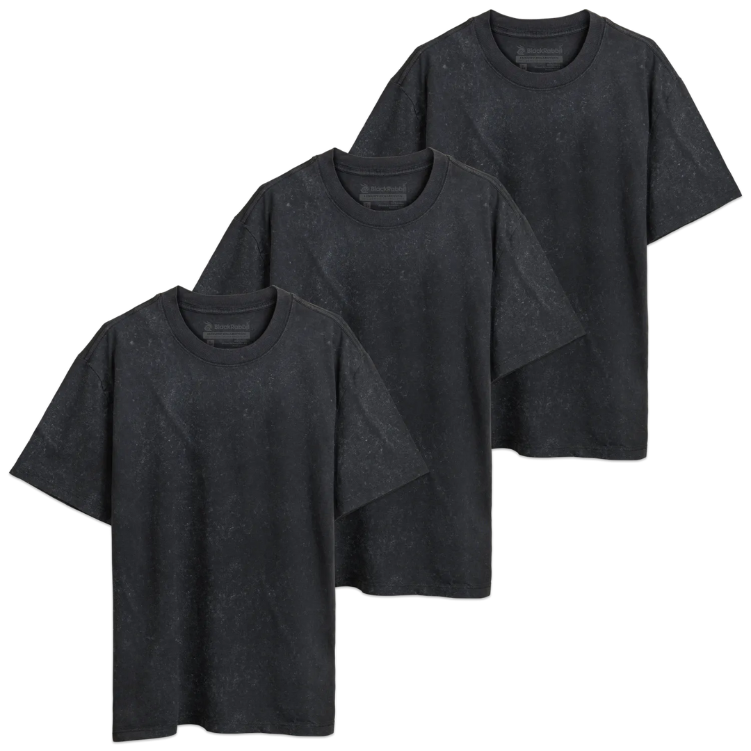 Three dark gray speckled cotton t-shirts with relaxed fit and classic crew neck in Blank Black Rabbit luxury heavy tee