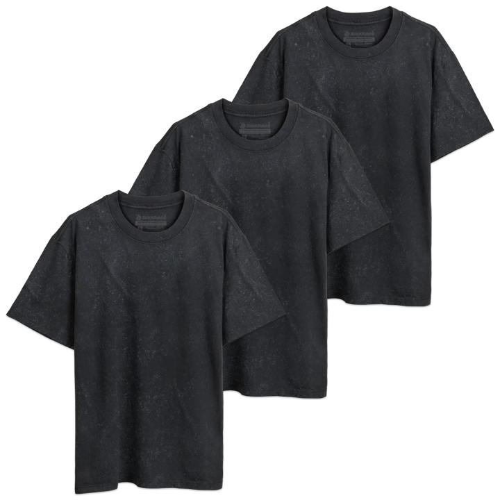 Three dark gray speckled cotton t-shirts with relaxed fit and classic crew neck in Blank Black Rabbit luxury heavy tee