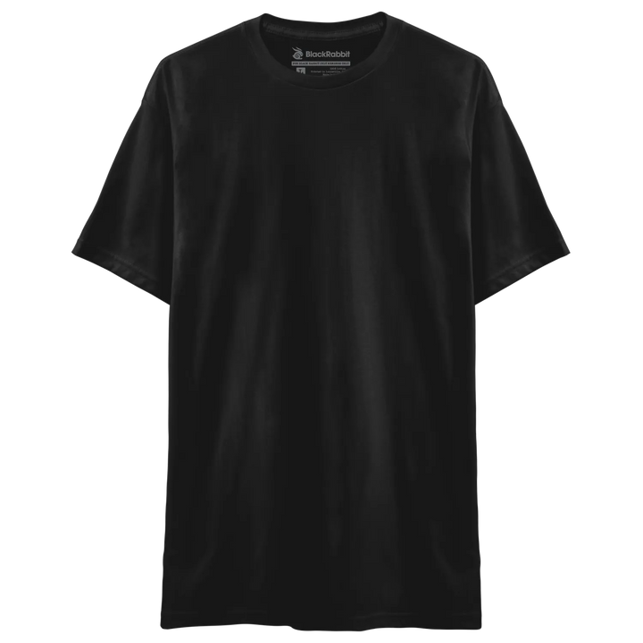 Black short-sleeved crew neck t-shirt from black rabbit made of soft premium tee material for comfortable wear