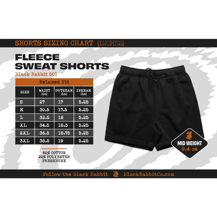 Black rabbit unisex sweat shorts in relaxed fit made from mid-weight 80% cotton 20% polyester fleece fabric