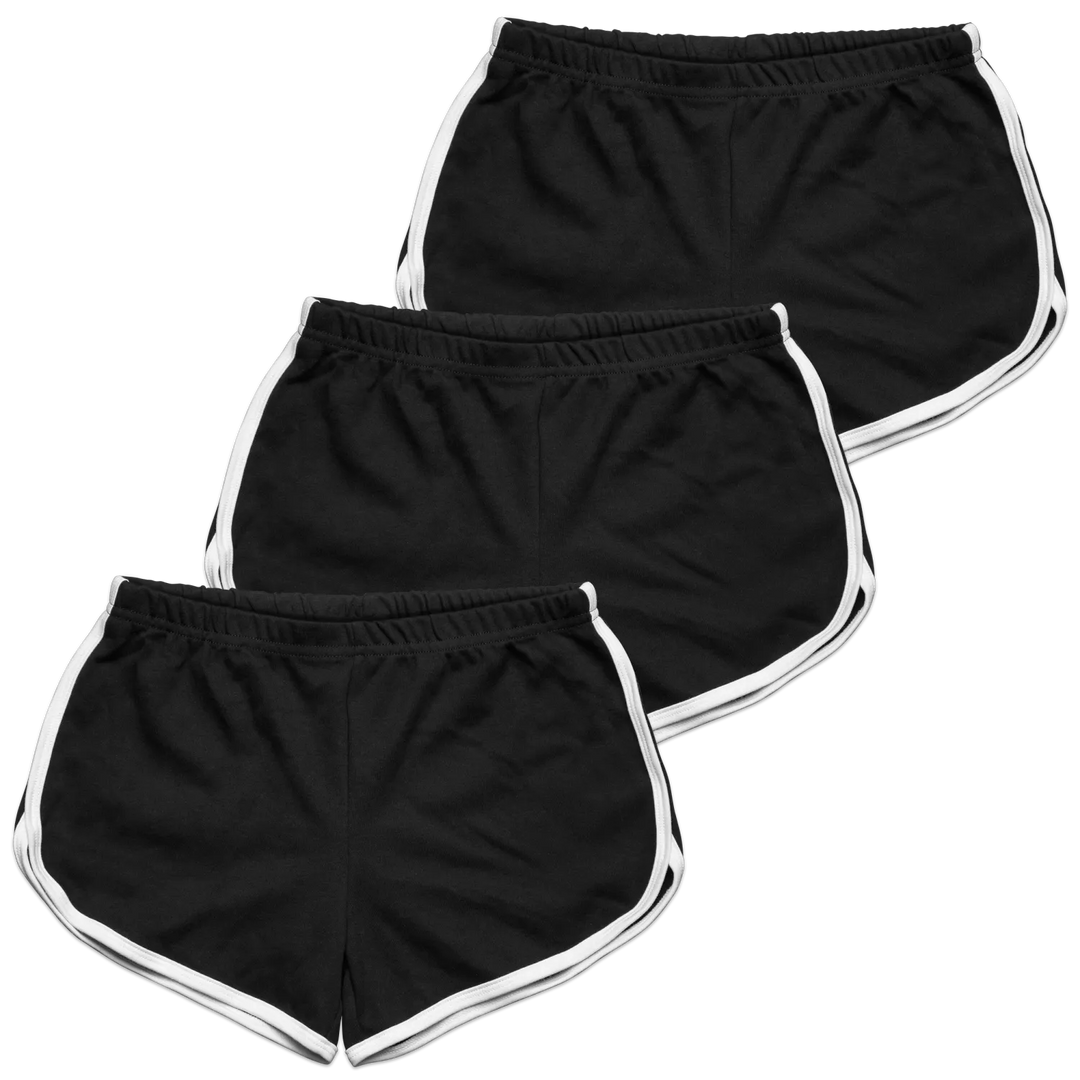 Black athletic retro sport shorts with white side stripes for women by blank black rabbit