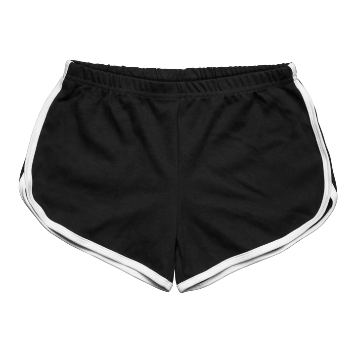 Black athletic shorts with white side stripes and elastic waistband from blank black rabbit retro sport shorts collection