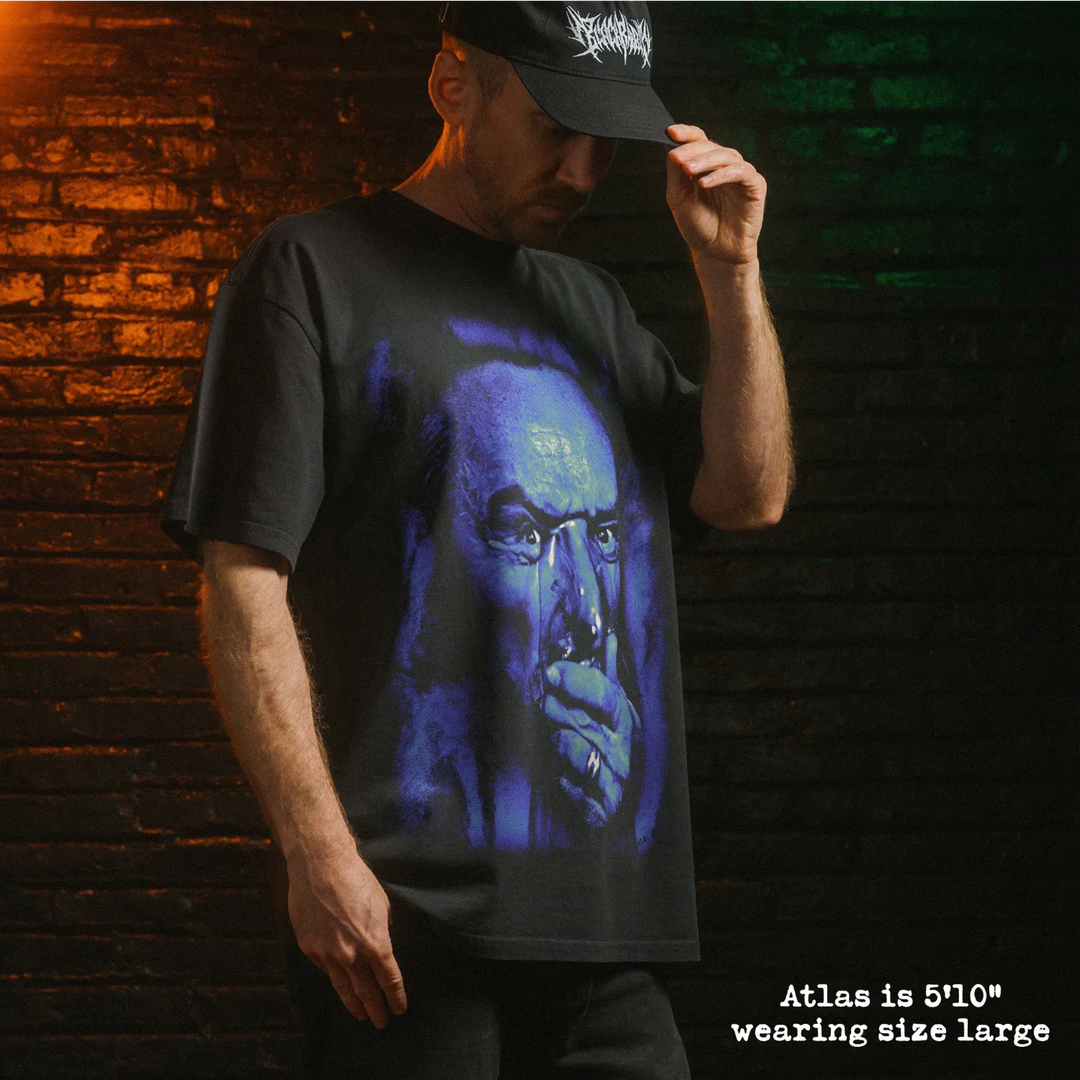 Model wearing heavy tee with frank graphic 