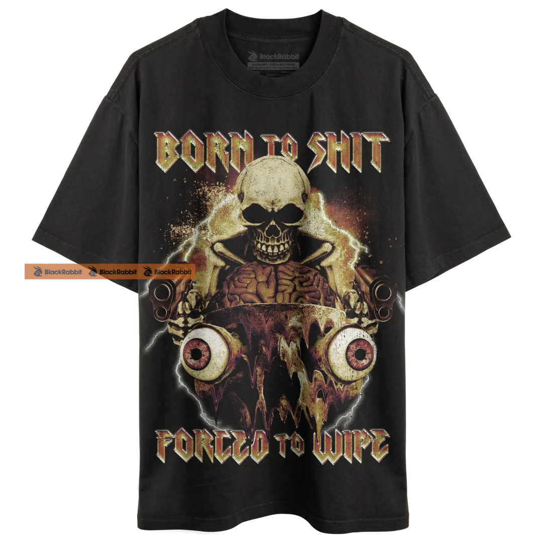 Black graphic t-shirt.