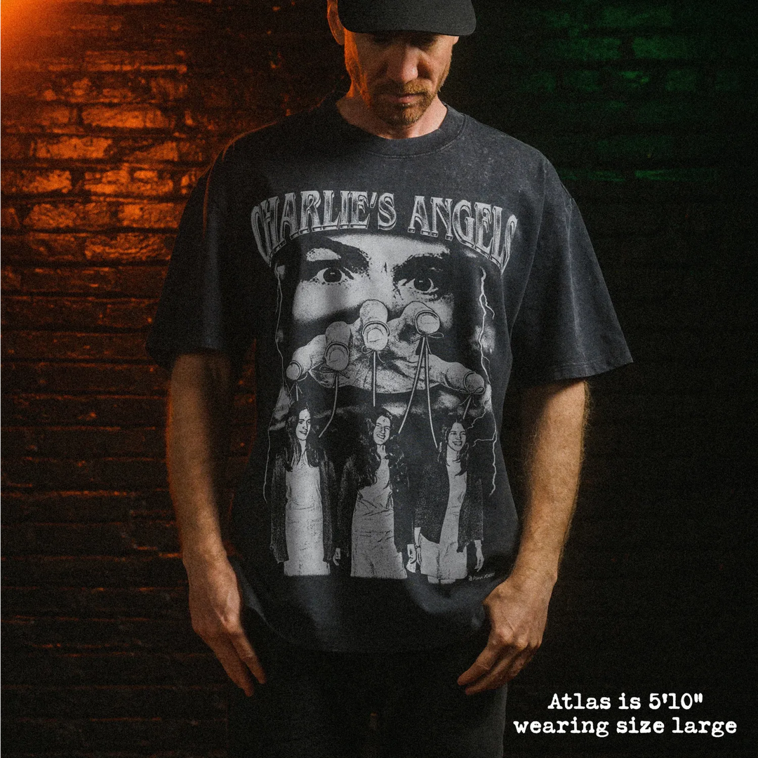 Male model wearing stone wash heavy tee with charlie&