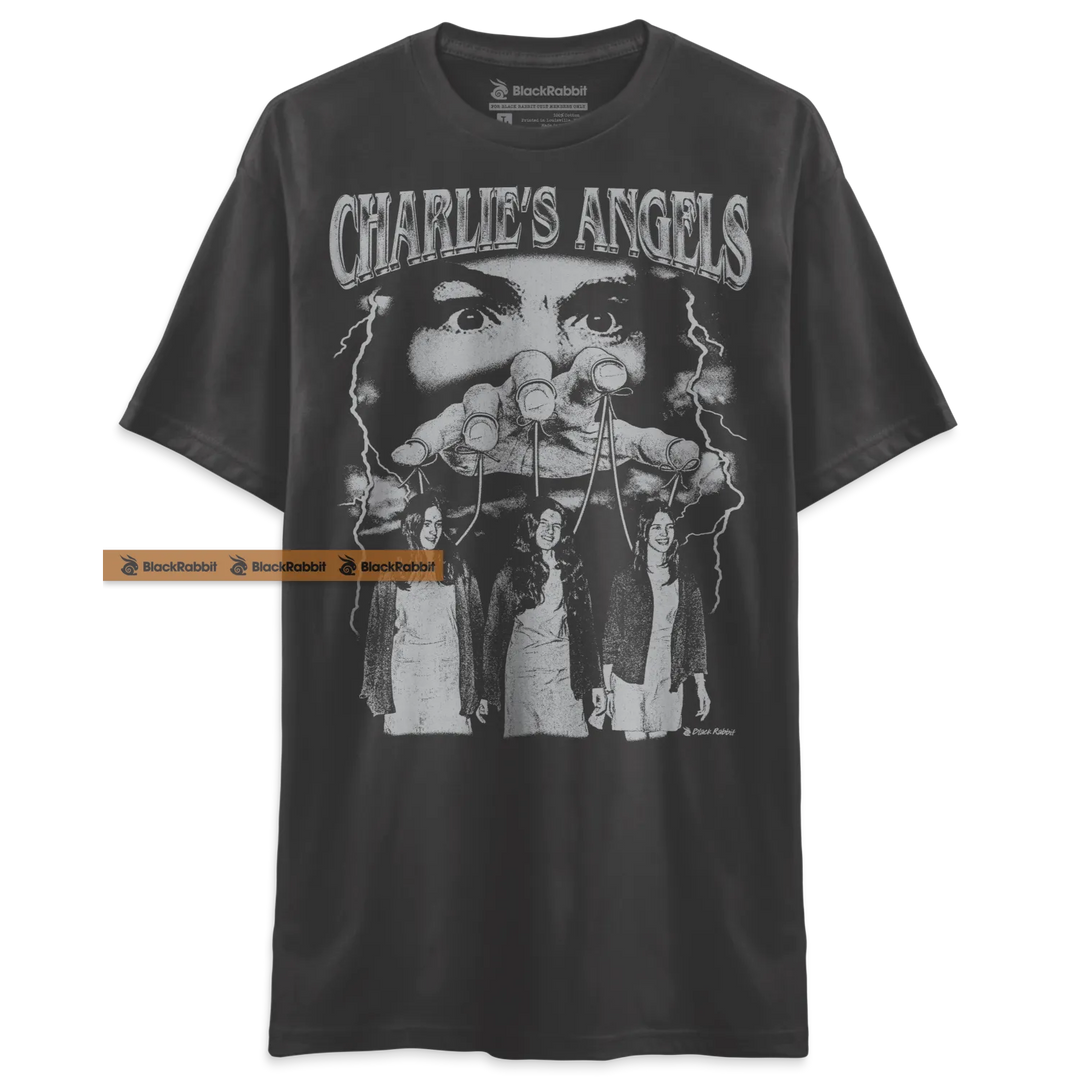 Gray Charlie’s Angels graphic tee.