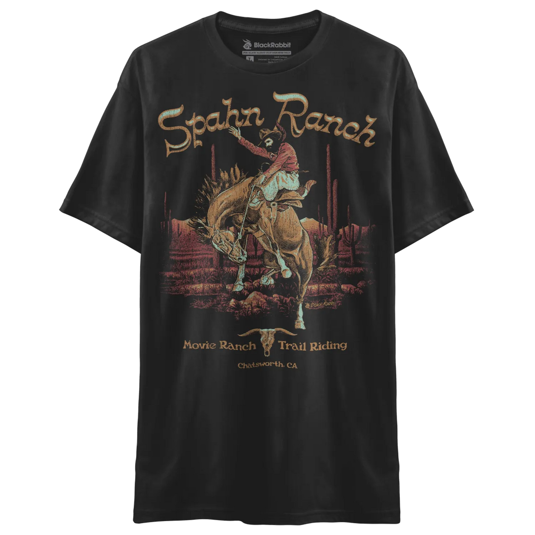 Dark gray short-sleeved t-shirt with a rodeo cowboy graphic.