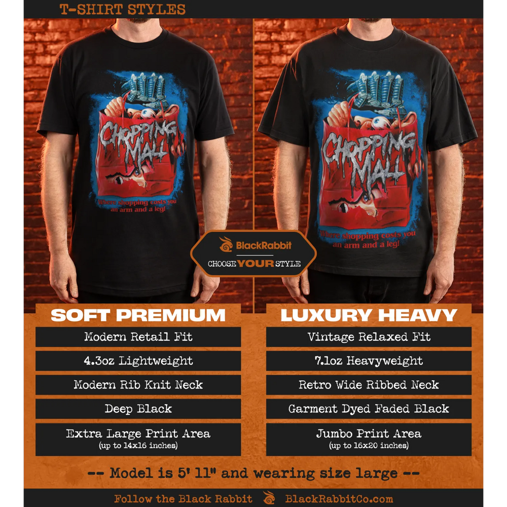 Two t-shirts with ’Chopping Mall’ graphic.