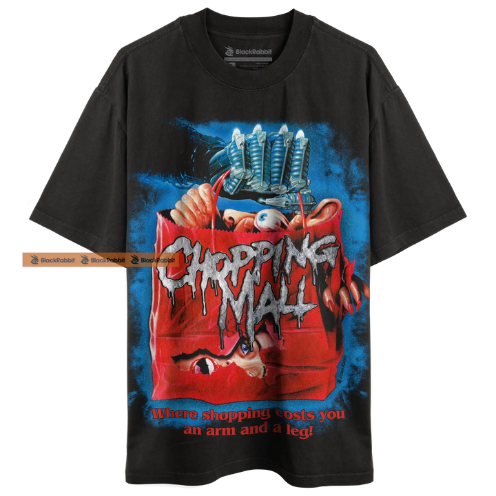 Black graphic t-shirt.