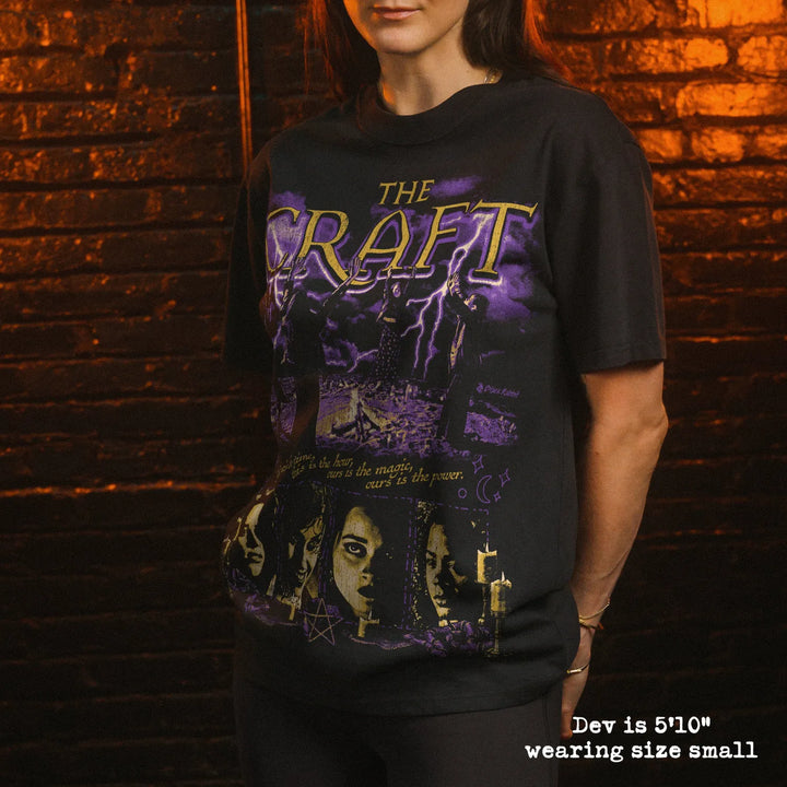 Model wearing heavy tee with the craft graphic 