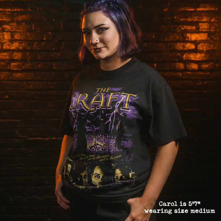 Model wearing heavy tee with the craft graphic 
