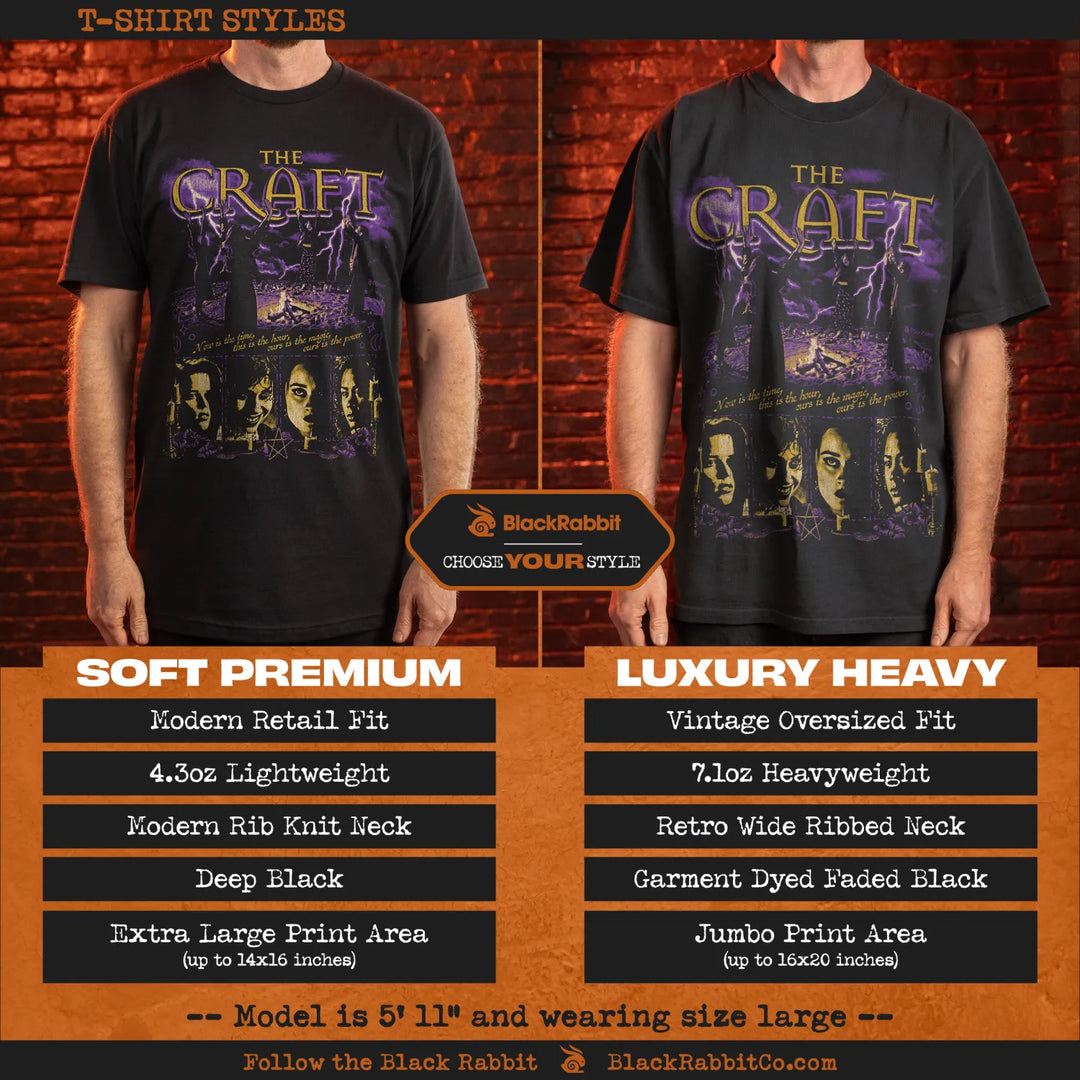 Two styles of ’The Craft’ graphic t-shirts.