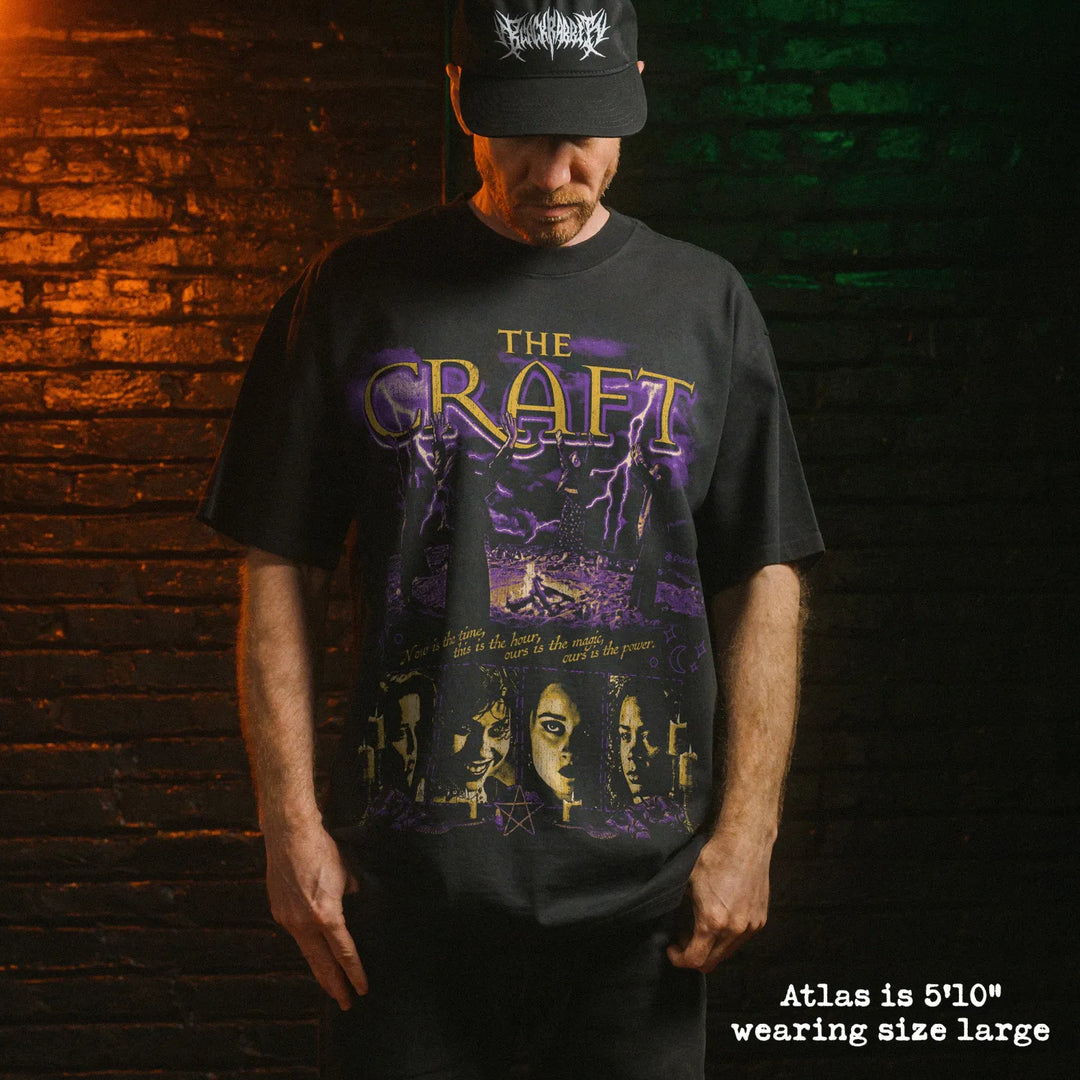 Model wearing heavy tee with the craft graphic 
