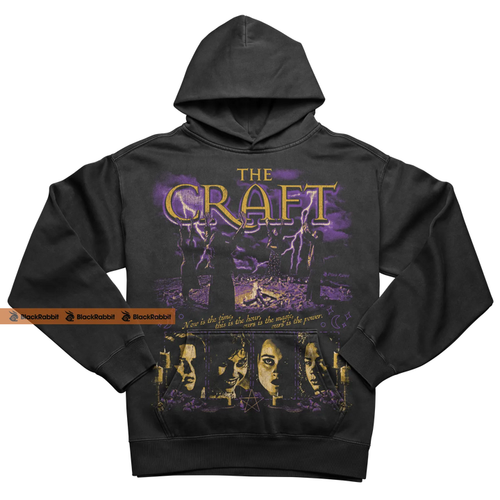 Black hoodie with ’The Craft’ graphic.