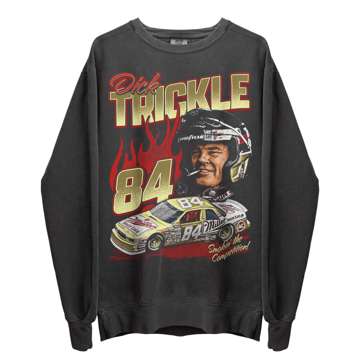 Dark gray long-sleeve graphic sweatshirt.