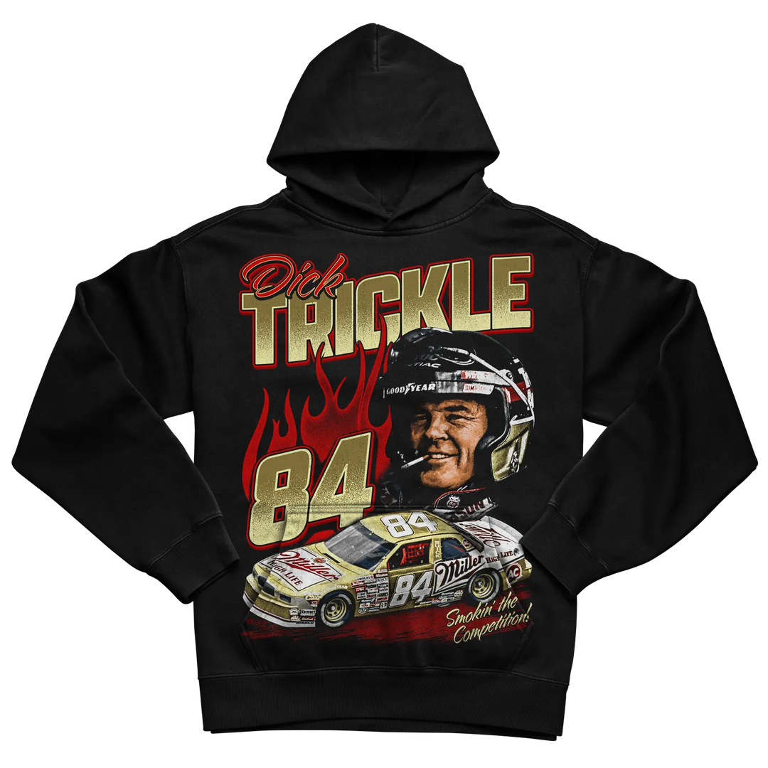 Black dick trickle hoodie with flame design and number 84.