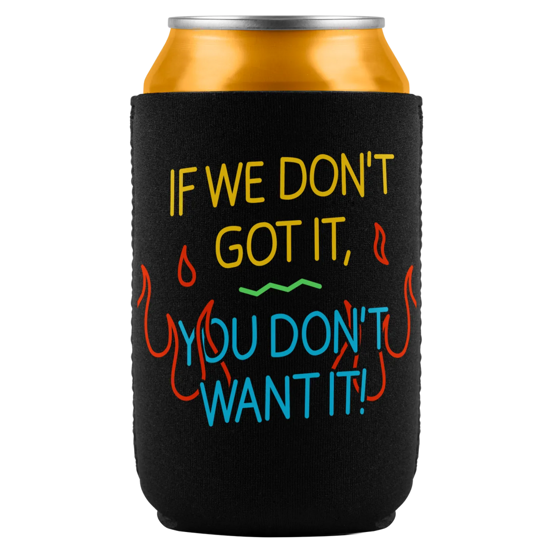 Black insulated can cooler from dusk till dawn titty twister with bold yellow blue text and orange flames dead officially licensed