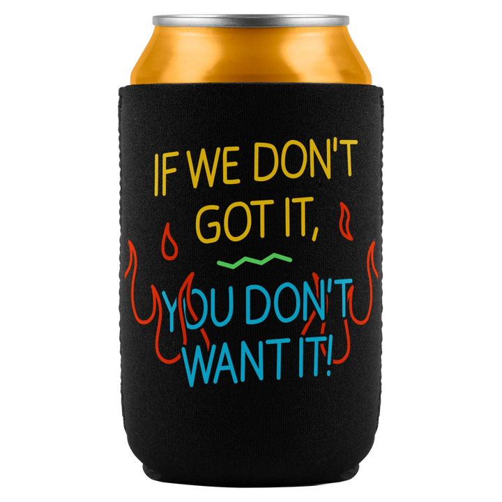 Black insulated can cooler from dusk till dawn titty twister with bold yellow blue text and orange flames dead officially licensed