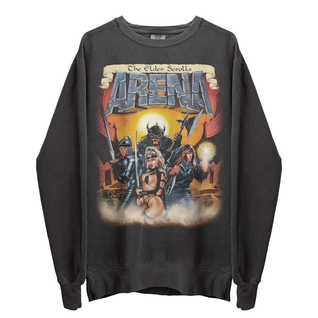 Dark gray long-sleeve sweatshirt with ’The Elder Scrolls Arena’ game art.