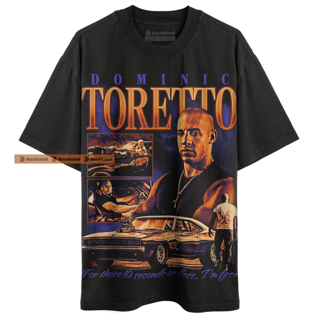 Black graphic t-shirt.