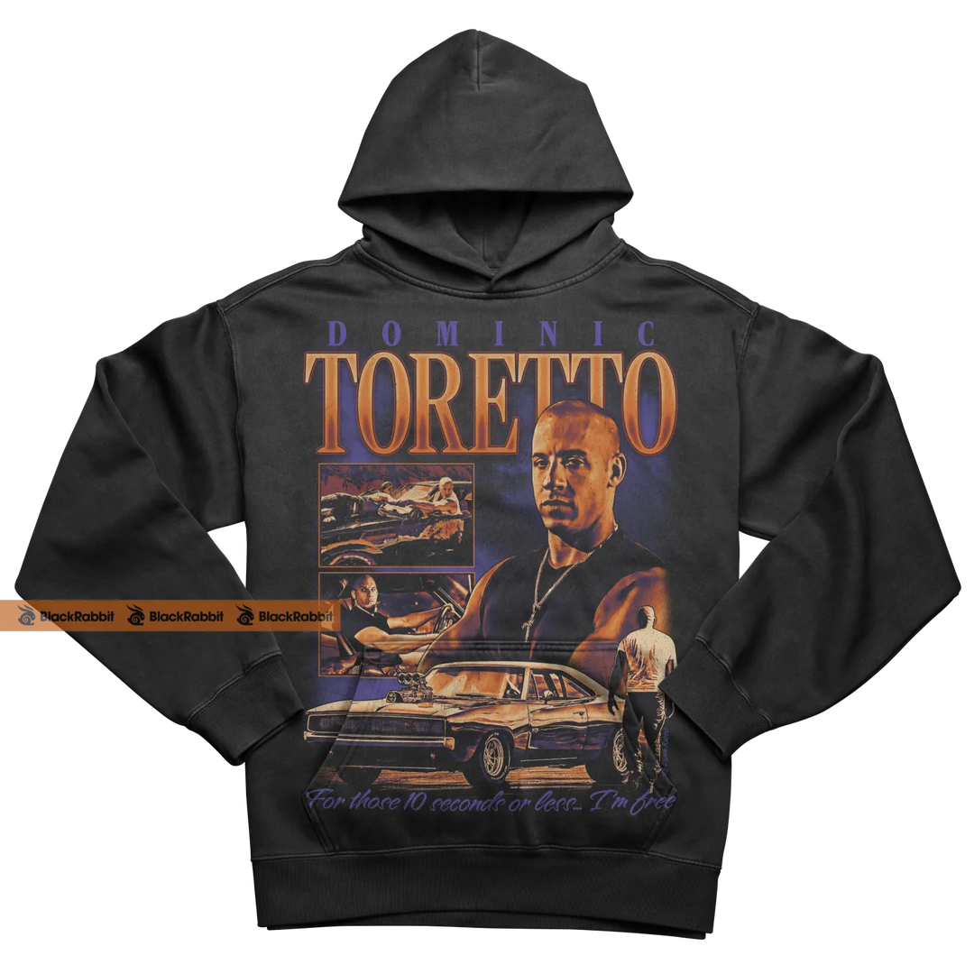 Black hoodie with Dominic Toretto graphic.