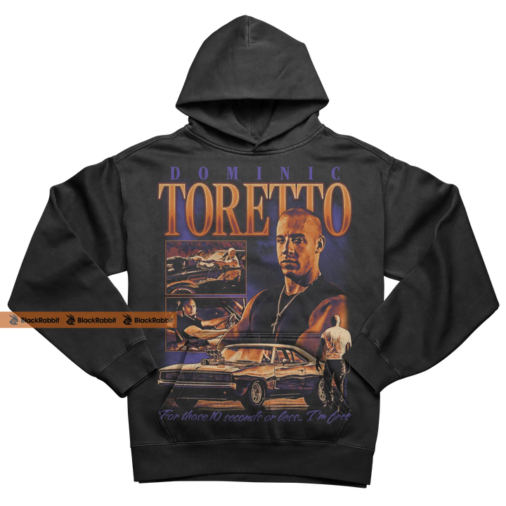 Black hoodie with Dominic Toretto graphic.