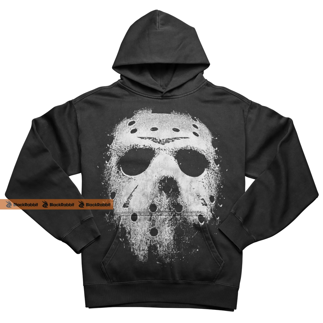 Black hoodie with Jason Voorhees mask.