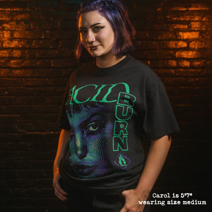 Model wearing heavy tee with Acid Burn graphic 