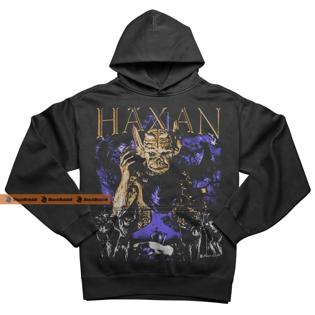 Black hoodie with a monster graphic.