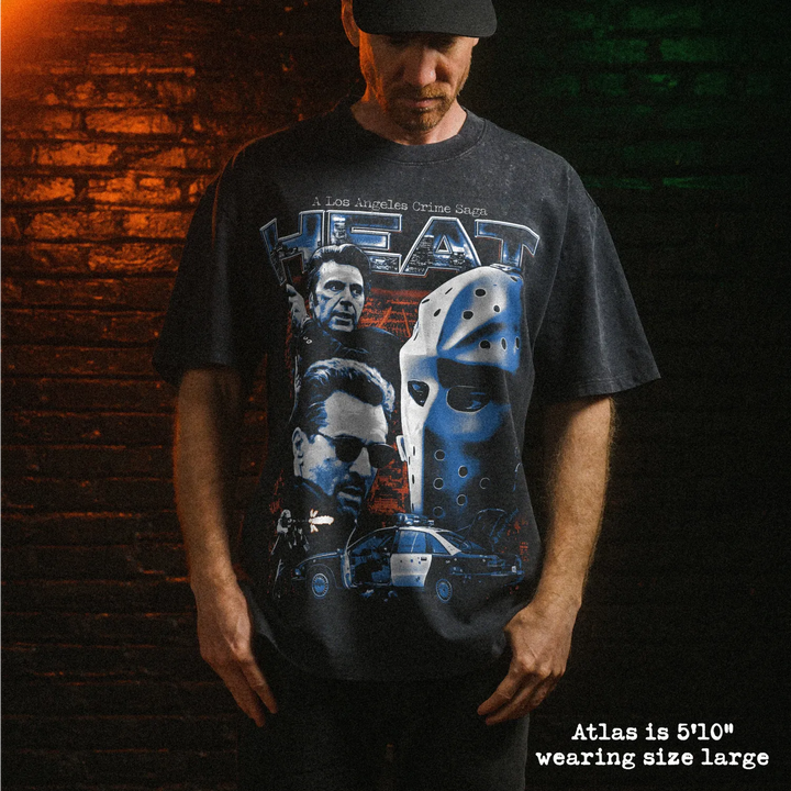 Male model wearing stone wash heavy tee with heat graphic 