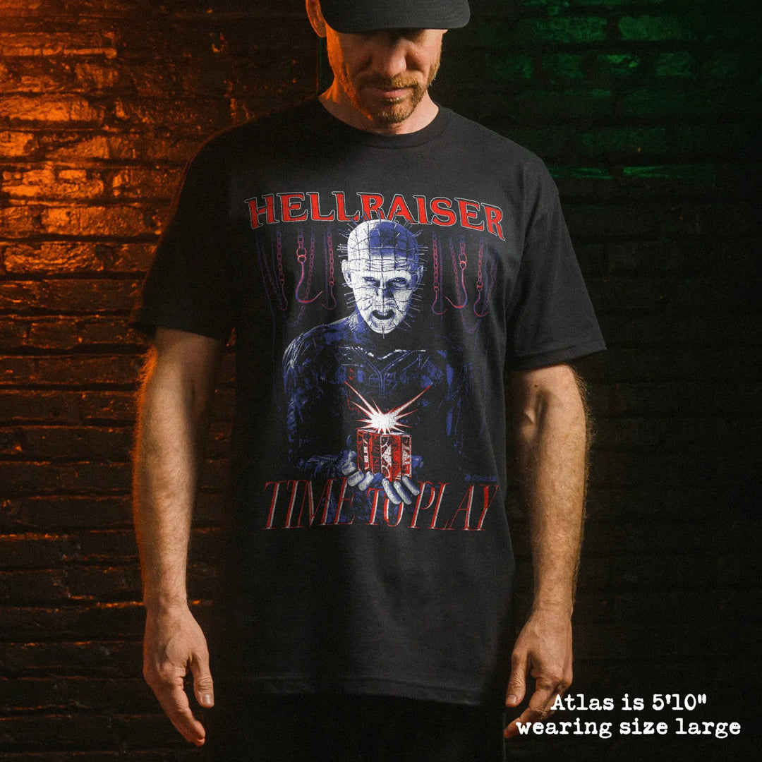 Male model wear soft premium tee with hellraiser graphic
