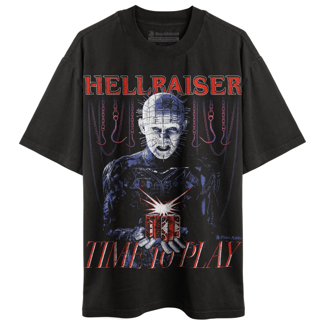 Black Hellraiser graphic t-shirt.