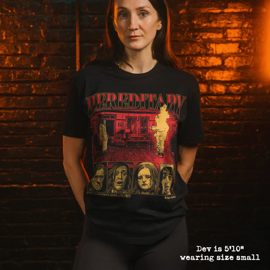 model wear soft premium tee with hereditary graphic
