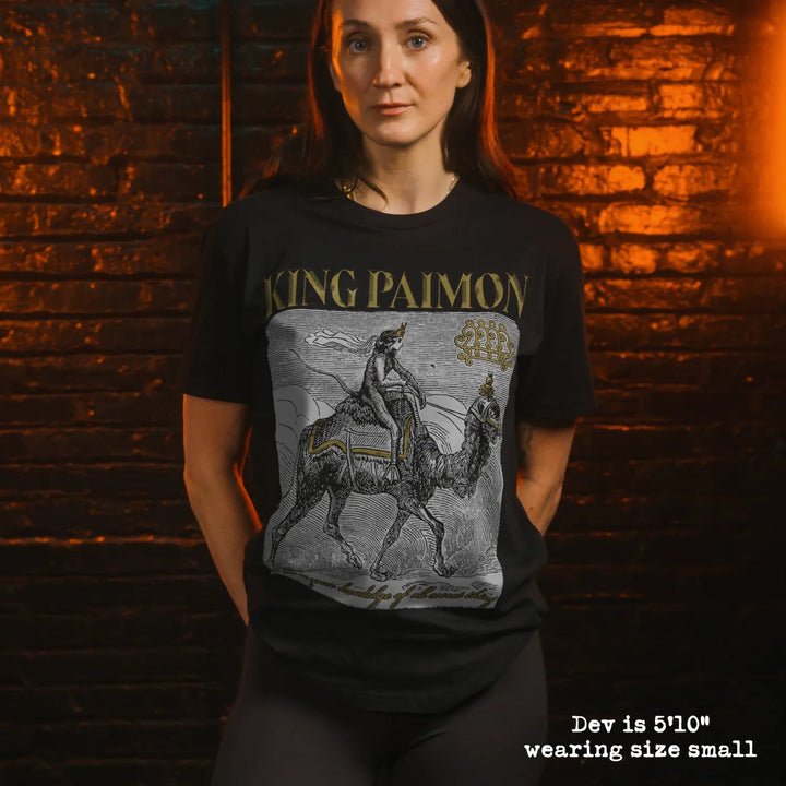 model wear soft premium tee with king paimon graphic
