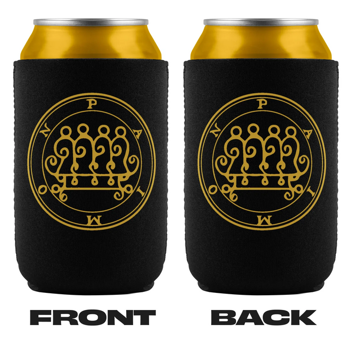 Two black can coolers with occult symbol.
