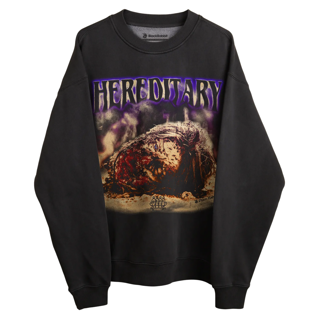 Charcoal gray sweatshirt with a vibrant, fiery dragon design on the front.