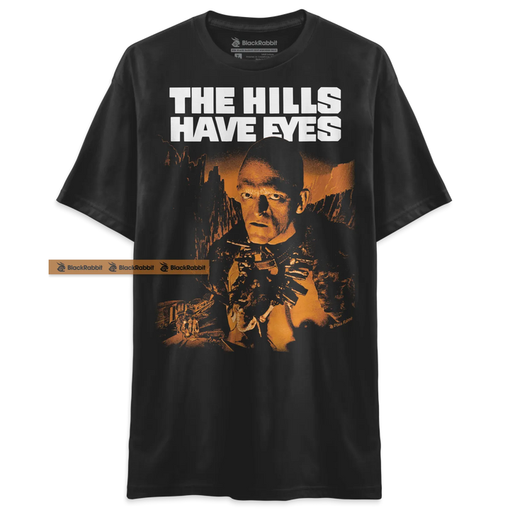 Black t-shirt with movie graphic.