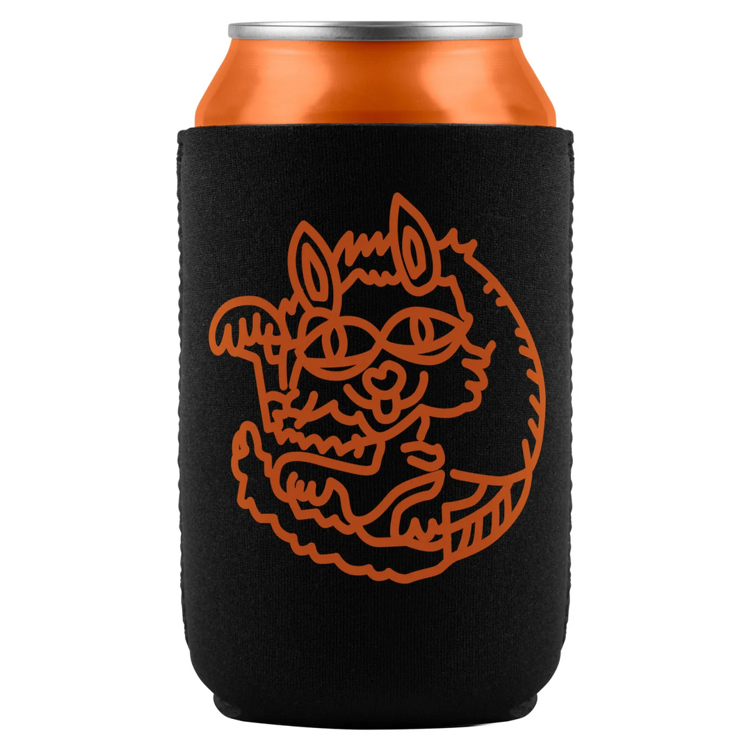 Insulated can holder with cartoon cat.