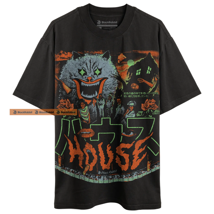 Black t-shirt with a horror-themed graphic.