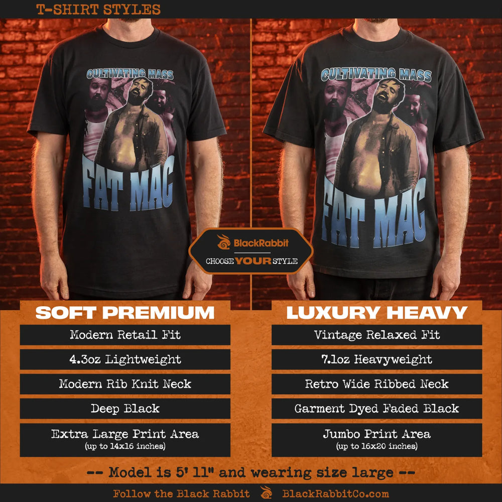 Two t-shirts with a ’Fat Mac’ graphic.