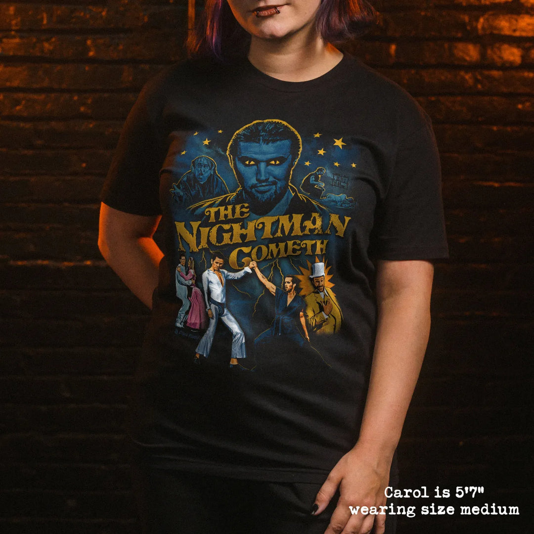 model wear soft premium tee with nightman graphic
